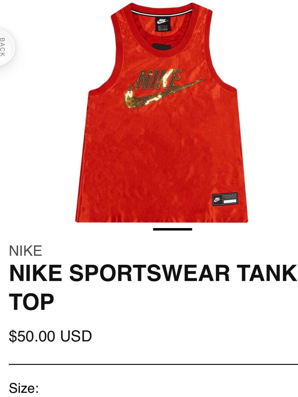 Nike Red Tank Top with Metallic Gold Swoosh